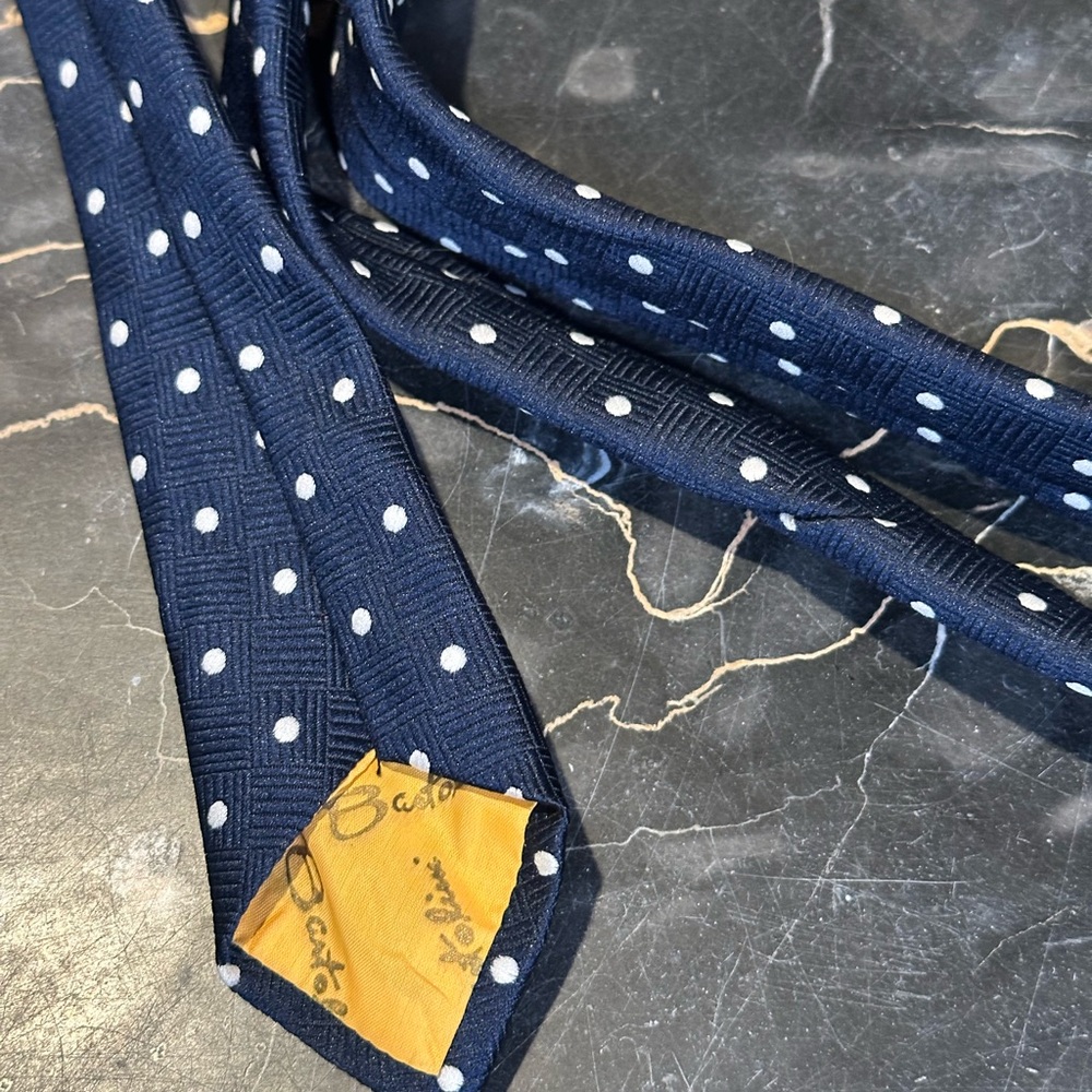 Bartolini Collection Navy Blue Polka Dot Silk Tie - Picture 9 of 9